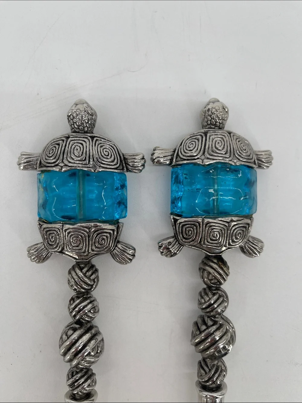 Sealife Turtle Salad Servers Glass/Metal